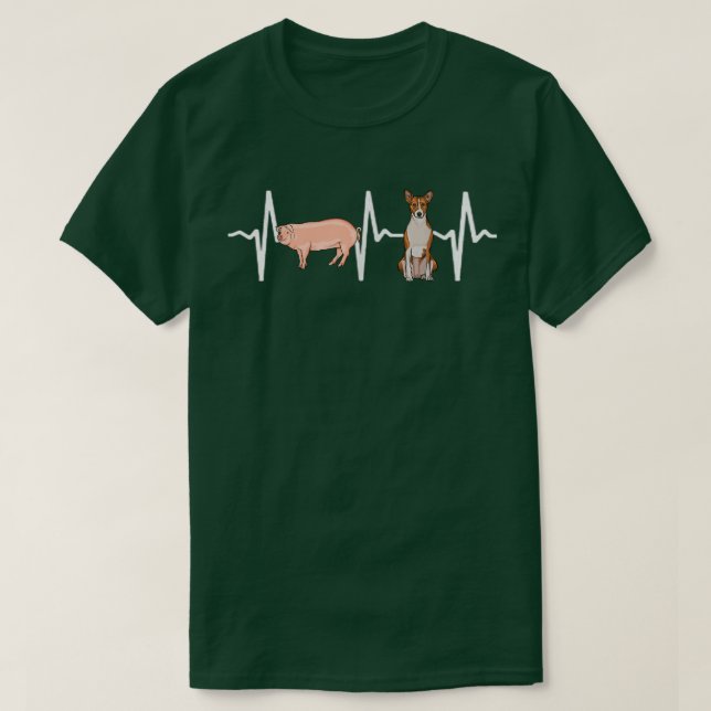 Pig Basenji Heartbeat Dog Lover  T-Shirt (Design Front)