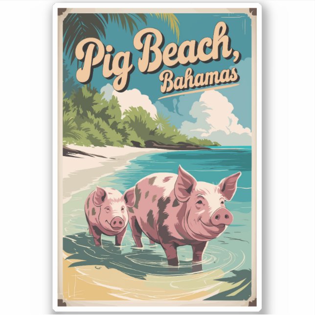 Pig Beach Bahamas Travel Art Vintage (Front)