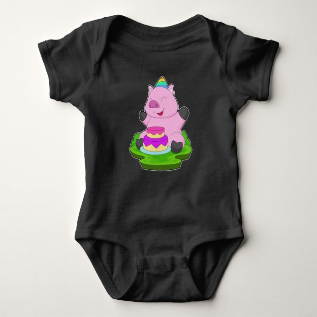 Pig Birthday Cake Baby Bodysuit (Front)