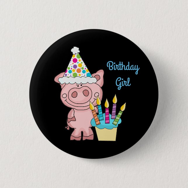 Pig Birthday Girl Button (Front)