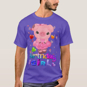 Pig Birthday Party Pig Girl Rainbow Hearts  T-Shirt