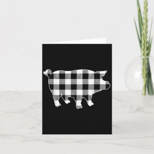 Pig Black &amp; White Buffalo Plaid Merry Christma Card