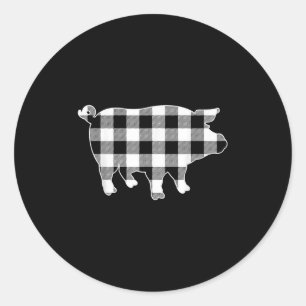 Pig Black & White Buffalo Plaid Merry Christma Classic Round Sticker