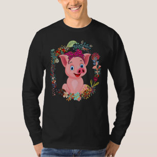 Pig Bow Tie Leopard Flowers Family Happy Mother's  T-Shirt