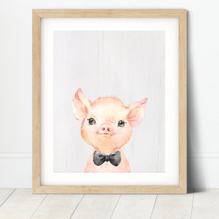 Pig Bowtie Farm Nursery Art Print