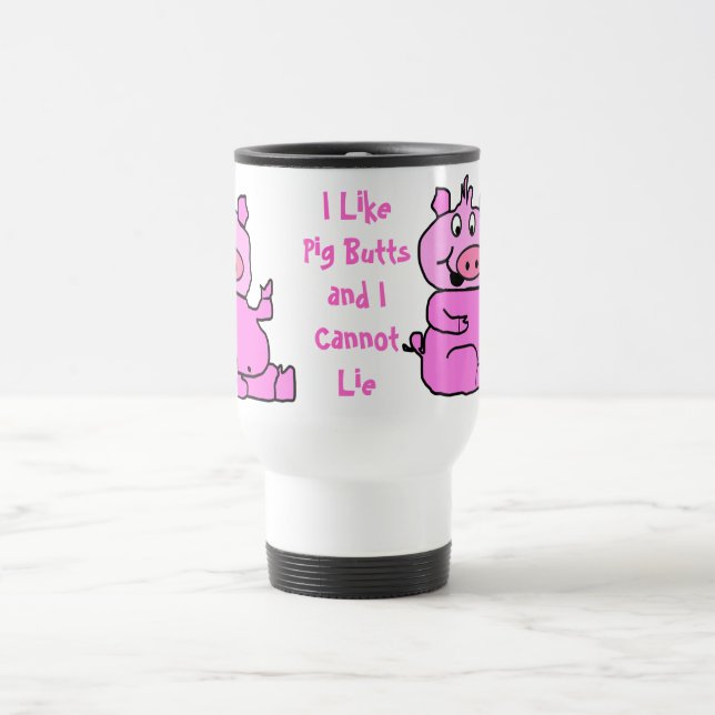 "Pig Butts" Pink Cartoon Pig Aluminium Travel Mug (Center)