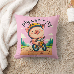 Pig Can't Fly. L Pink BG Cushion