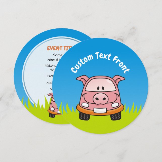 Pig Cartoon Car Invitation (Front/Back)