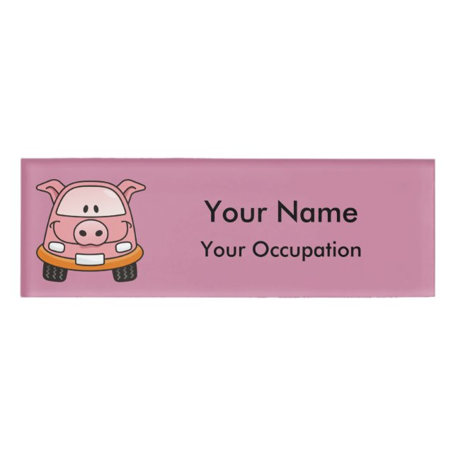 Pig cartoon car Name Tag (Front)