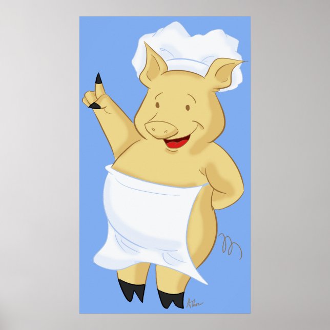 Pig Chef Wearing Apron Poster Print (Front)