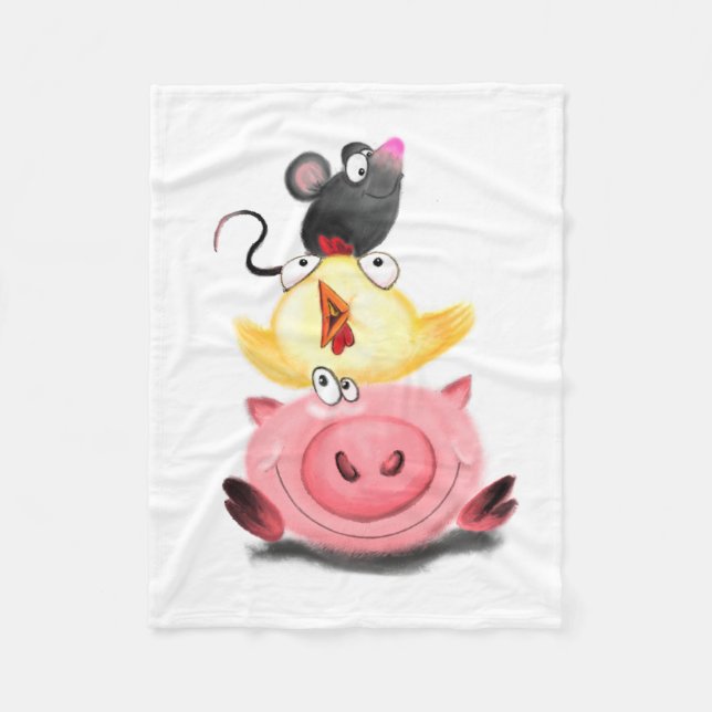 Pig Chicken and Mouse Funny Baby Fleece Blanket (Front)