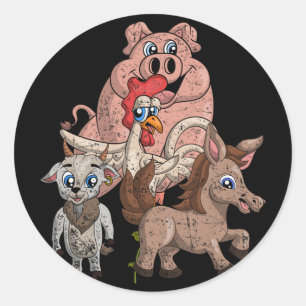 Pig Chicken Goat Horse Farm Squad Kids Gift Funny Classic Round Sticker