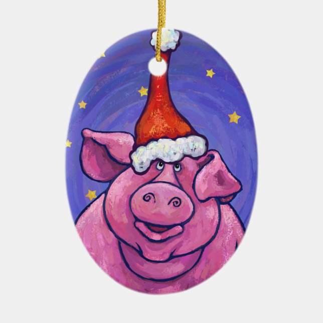 Pig Christmas Ceramic Tree Decoration (Front)