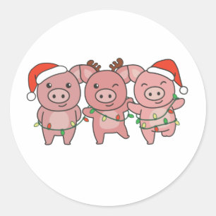 Pig Christmas Christmas Animals Cute Pigs Classic Round Sticker