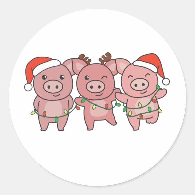 Pig Christmas Christmas Animals Cute Pigs Classic Round Sticker (Front)
