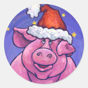 Pig Christmas Classic Round Sticker