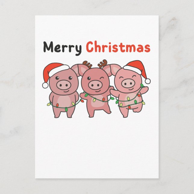 Pig Christmas Cute Pigs Merry Christmas Holiday Postcard (Front)