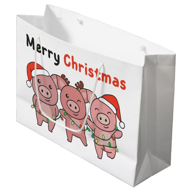 Pig Christmas Cute Pigs Merry Christmas Large Gift Bag (Front Angled)