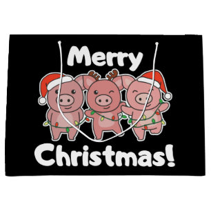 Pig Christmas Cute Pigs Merry Christmas Large Gift Bag