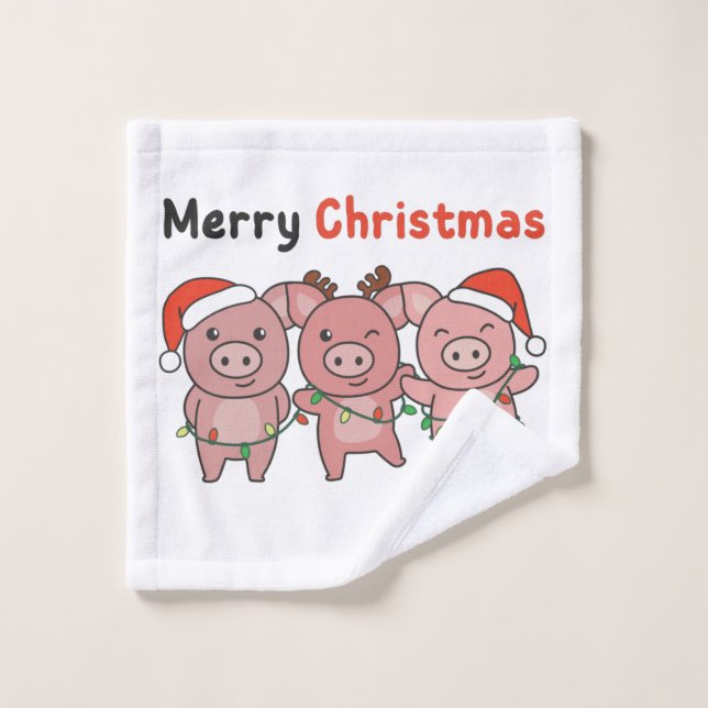Pig Christmas Cute Pigs Merry Christmas Wash Cloth (Wash Cloth)