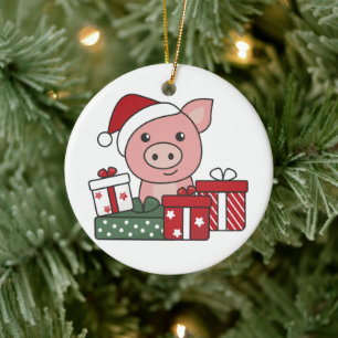 Pig Christmas Gift Winter Animals Pigs Ceramic Orn Tree Decoration