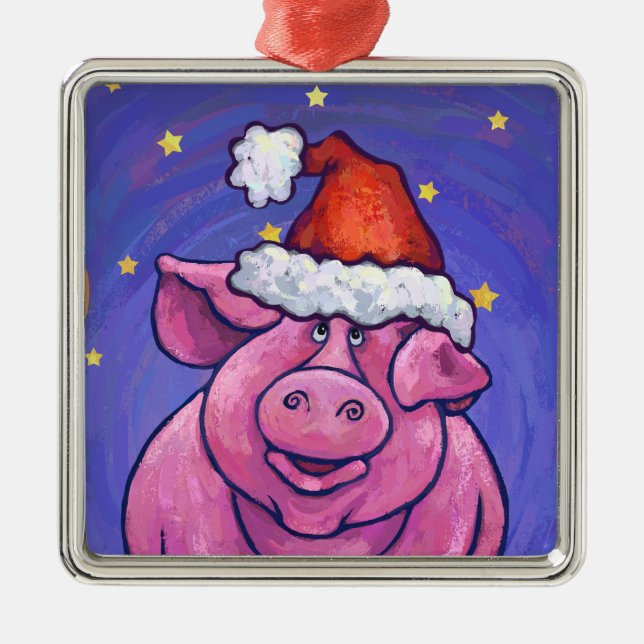 Pig Christmas Metal Tree Decoration (Front)