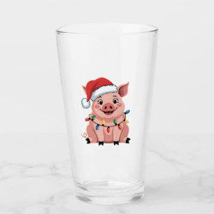 Pig Christmas Santa Hat Xmas Holiday Xmas Pigmass Glass