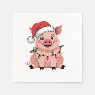 Pig Christmas Santa Hat Xmas Holiday Xmas Pigmass Napkin