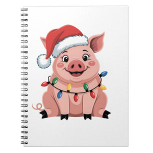 Pig Christmas Santa Hat Xmas Holiday Xmas Pigmass Notebook