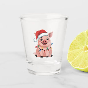 Pig Christmas Santa Hat Xmas Holiday Xmas Pigmass Shot Glass