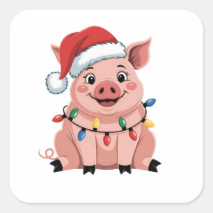 Pig Christmas Santa Hat Xmas Holiday Xmas Pigmass Square Sticker