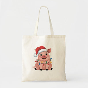 Pig Christmas Santa Hat Xmas Holiday Xmas Pigmass Tote Bag