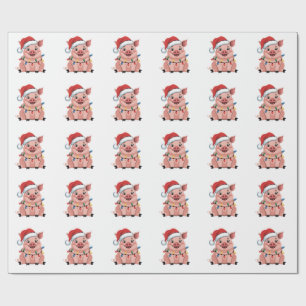 Pig Christmas Santa Hat Xmas Holiday Xmas Pigmass Wrapping Paper
