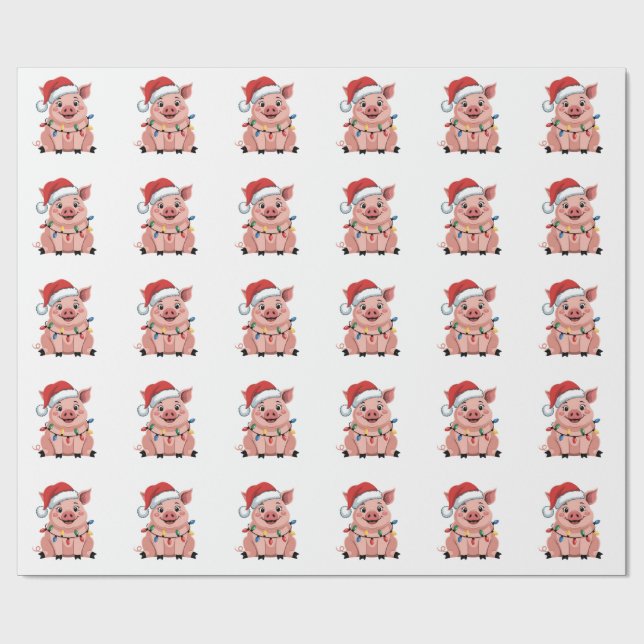 Pig Christmas Santa Hat Xmas Holiday Xmas Pigmass Wrapping Paper (Flat)