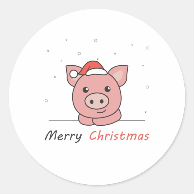 Pig Christmas Snow Winter Animals Pigs Classic Round Sticker (Front)