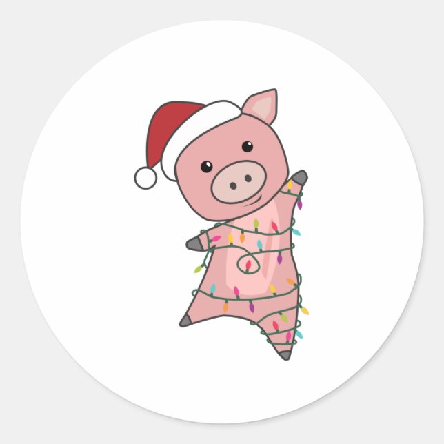 Pig Christmas Snow Winter Animals Pigs Classic Round Sticker (Front)