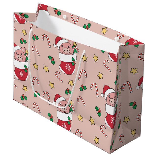 Pig Christmas Snow Winter Animals Pigs Holiday Large Gift Bag (Front Angled)