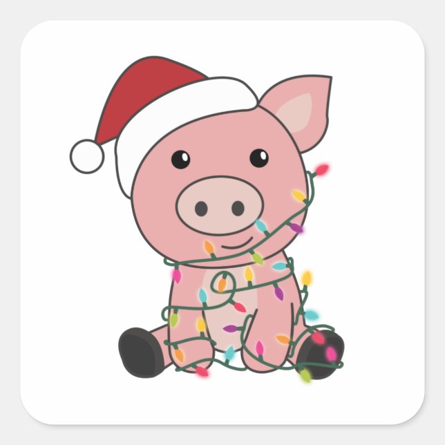 Pig Christmas Snow Winter Animals Pigs Square Sticker (Front)