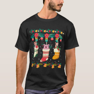 Pig Christmas Stocks X-mas Lights Pajama Matching  T-Shirt