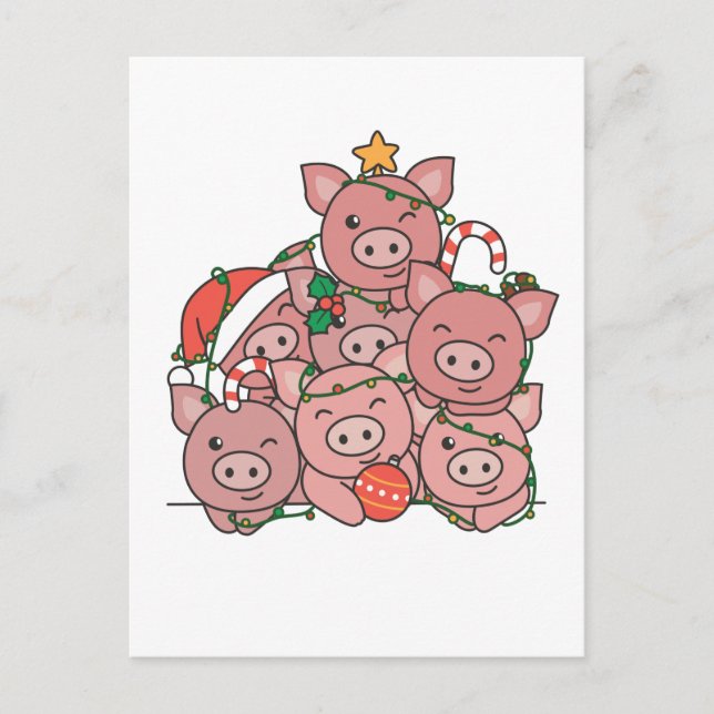 Pig Christmas Tree Funny Animal Christmas Holiday Postcard (Front)