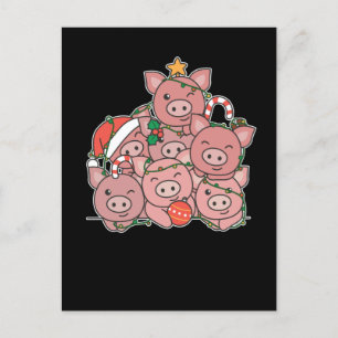 Pig Christmas Tree Funny Animal Christmas Holiday Postcard
