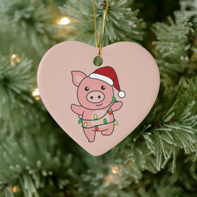 Pig Christmas Winter Animals Pigs Ceramic Ornament (Tree)