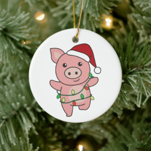 Pig Christmas Winter Animals Pigs Ceramic Ornament