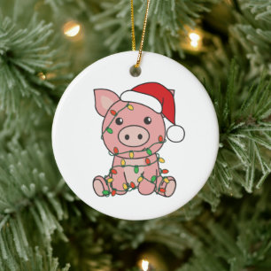 Pig Christmas Winter Animals Pigs Ceramic Tree Decoration