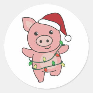 Pig Christmas Winter Animals Pigs Classic Round Sticker