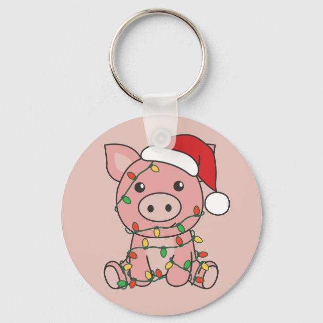 Pig Christmas Winter Animals Pigs Keychain (Front)