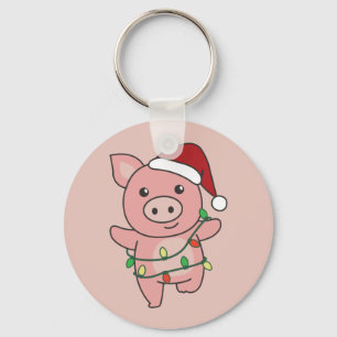 Pig Christmas Winter Animals Pigs Keychain