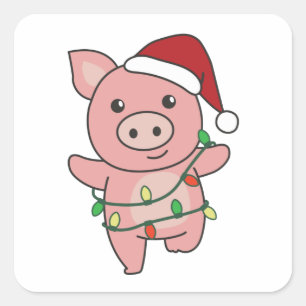 Pig Christmas Winter Animals Pigs Square Sticker