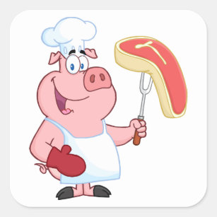 Pig Cooking Meat Square Sticker
