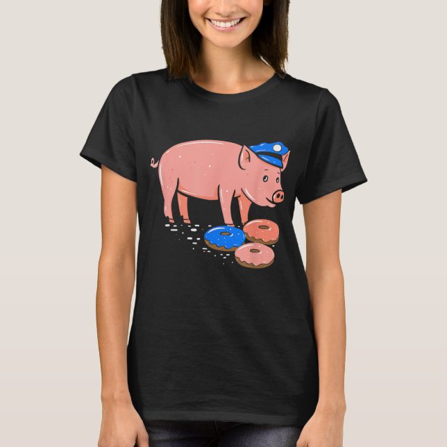 Pig Cop Funny Police Officer Donut T-Shirt (Front)